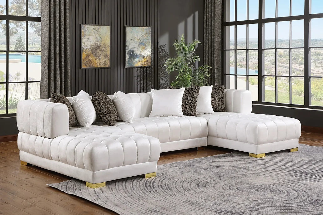 Dasha White Velvet Sectional Sofa