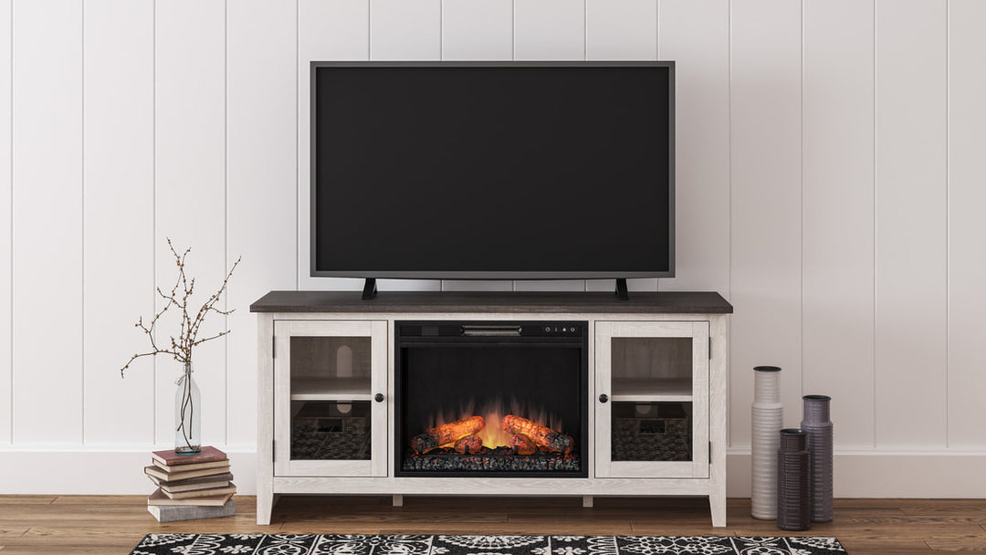 Two-tone TV Stand W/Fireplace 60" L