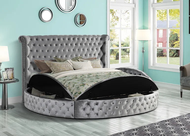 Grey Lux II Velvet Platform Bed