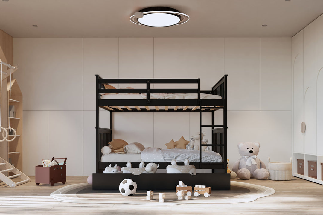 Black Full / Full Bunk Bed with Twin Trundle