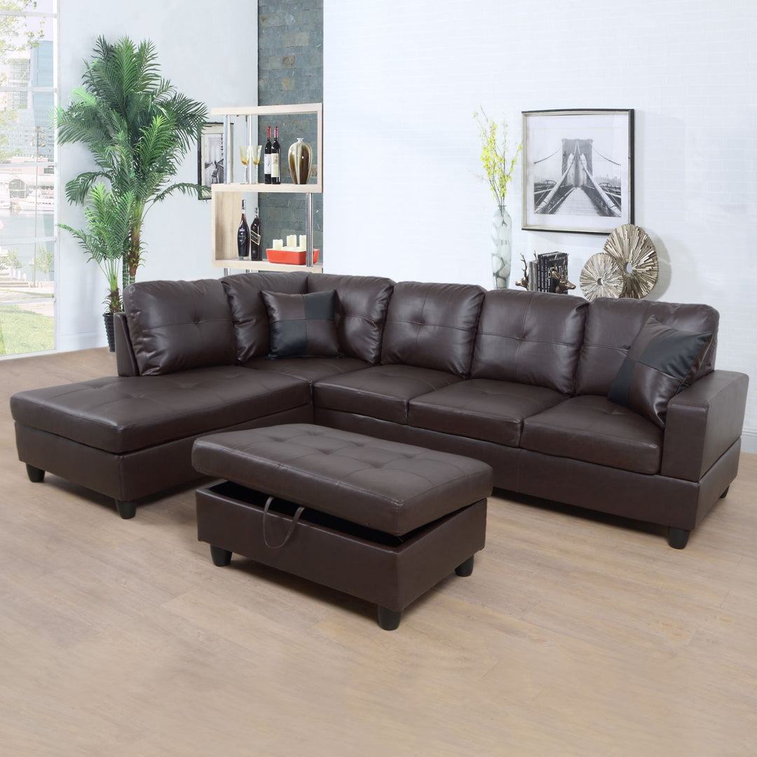 Brown Faux Leather Sectional