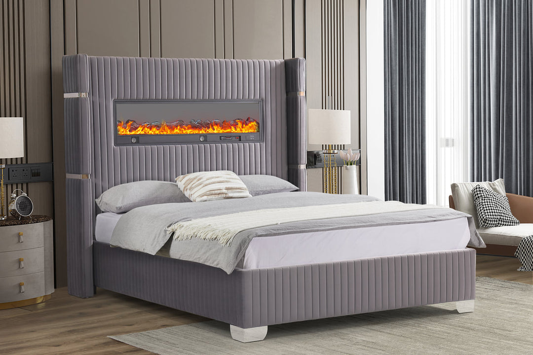 HH Fireplace Romance Gray Platform Bed