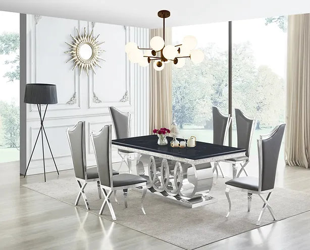 Giovanni Black/Chrome 7pcs Dining Table Set.