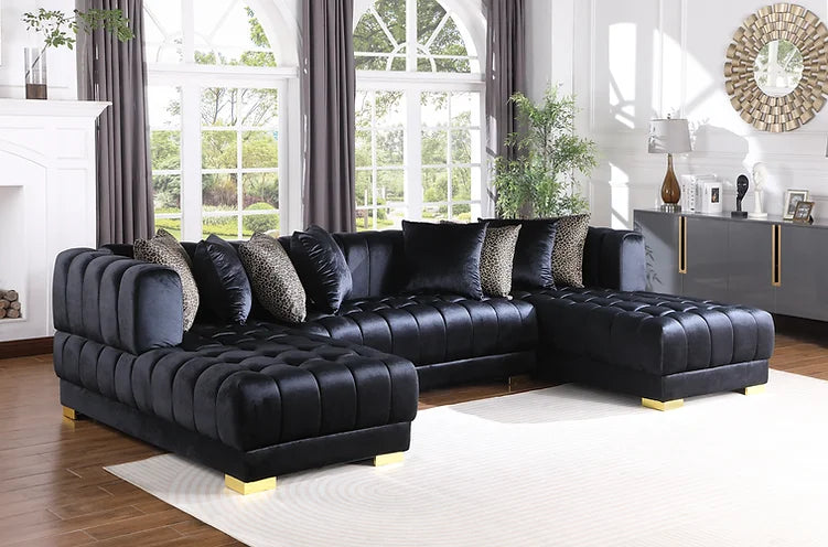 Dasha Black Velvet Sectional Sofa