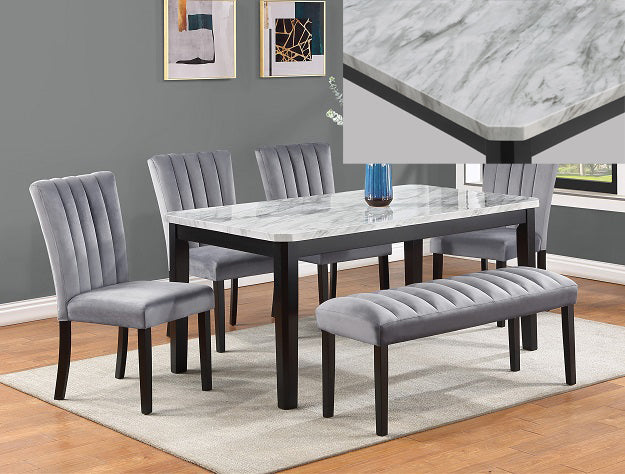 Pascal Black/Gray Marble-Top Dining Set