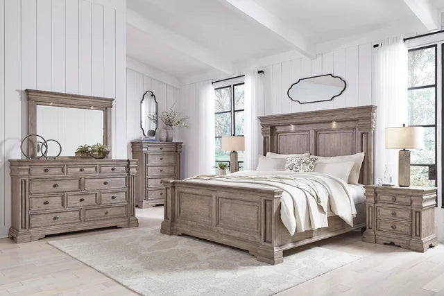 Light Grayish Brown 5-Piece Bedroom Set (Bed, Dresser, Mirror, Chest & Nightstand)