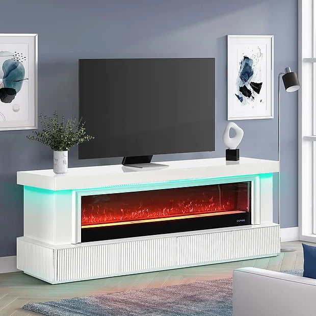 Pebble White Fireplace 71" Tv Stand