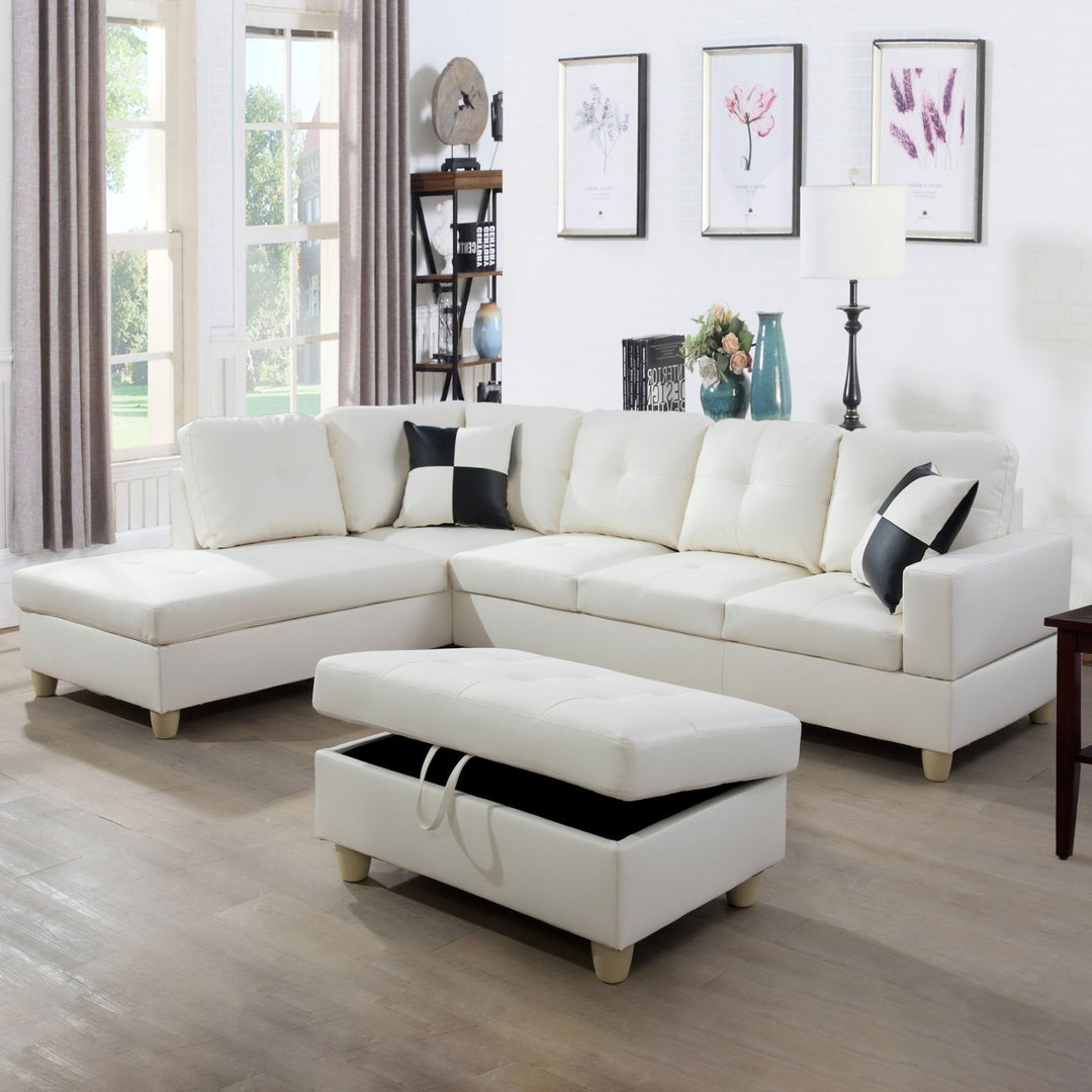 White Faux Leather Sectional