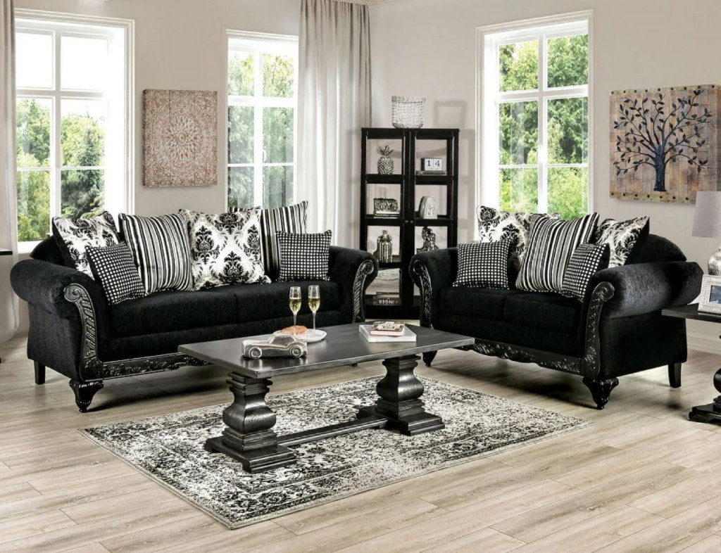 Chennille  Black Sofa and Loveseat Set