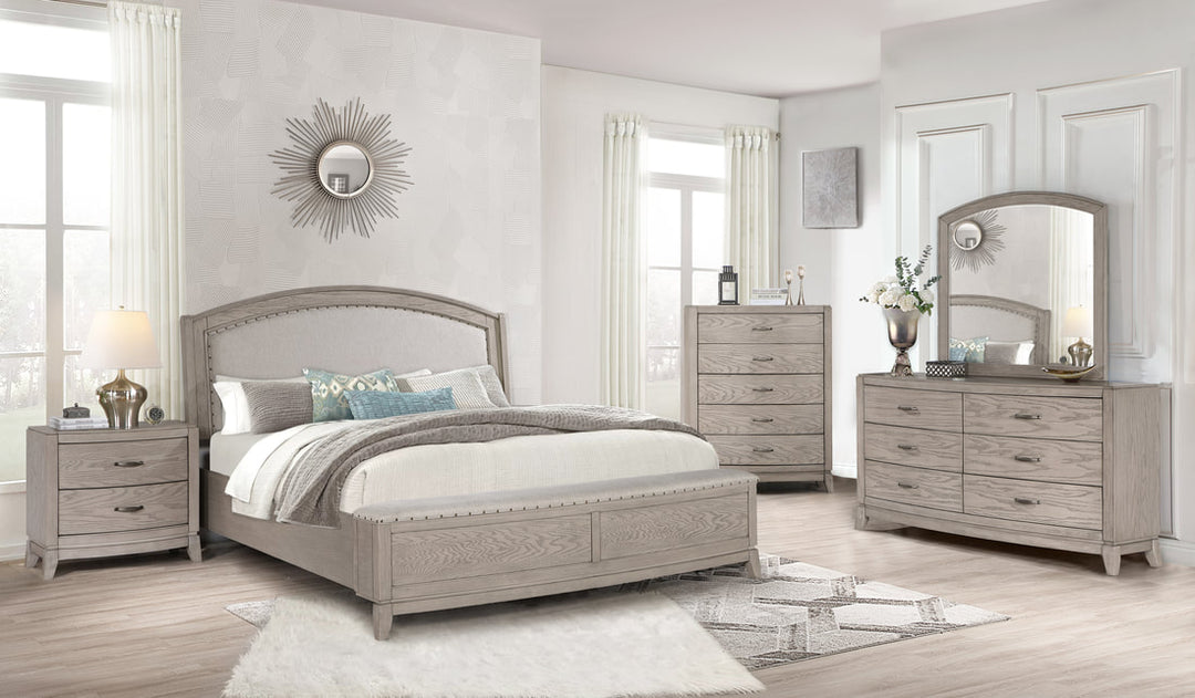 Light Gray 4-Piece Bedroom Set (Bed, Dresser, Mirror & Nightstand)