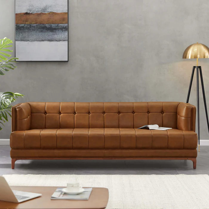 Mara Tufted Cognac Leather Sofa