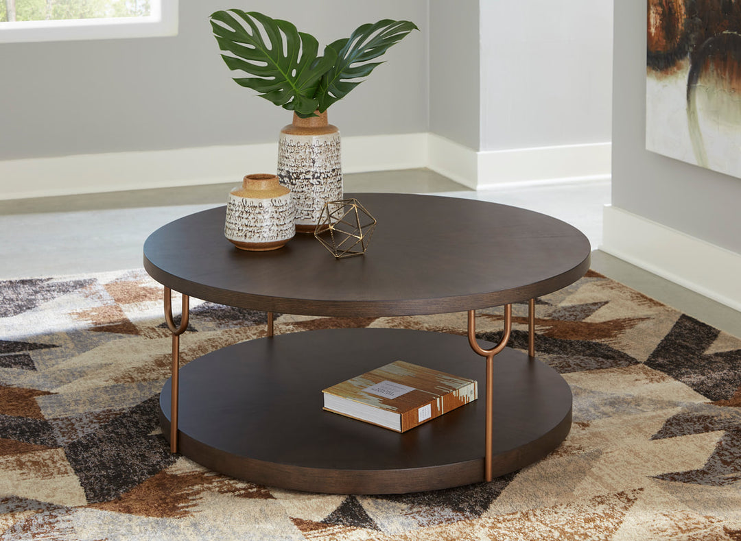 Brazburn Dark Brown/Gold Finish  Cocktail Table