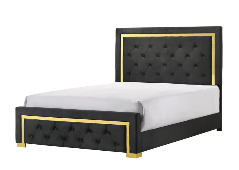 Pepe Black/Gold Panel Upholstered Bed