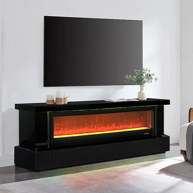 Pebble Black Fireplace 71" Tv Stand