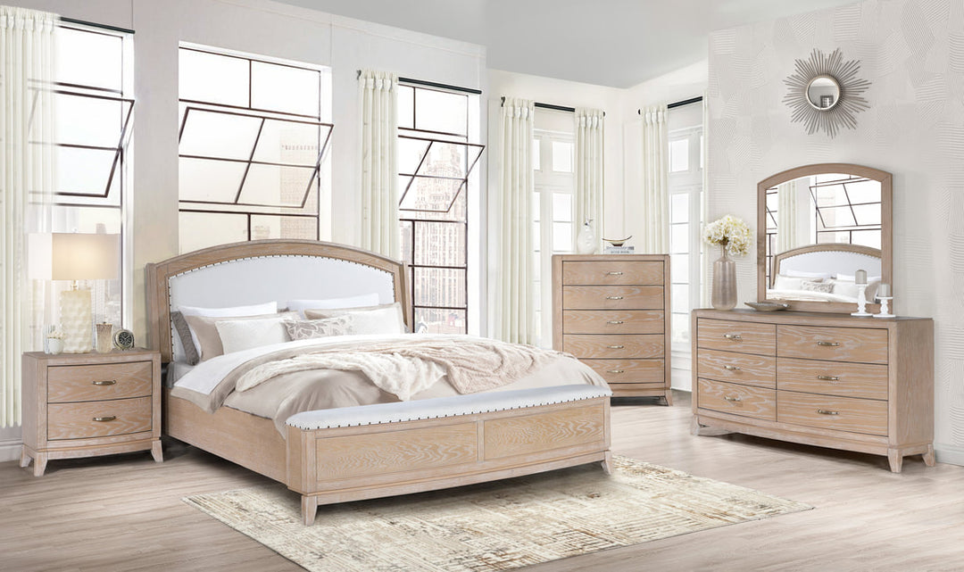 Natural Finish 4-Piece Bedroom Set (Bed, Dresser, Mirror & Nightstand)