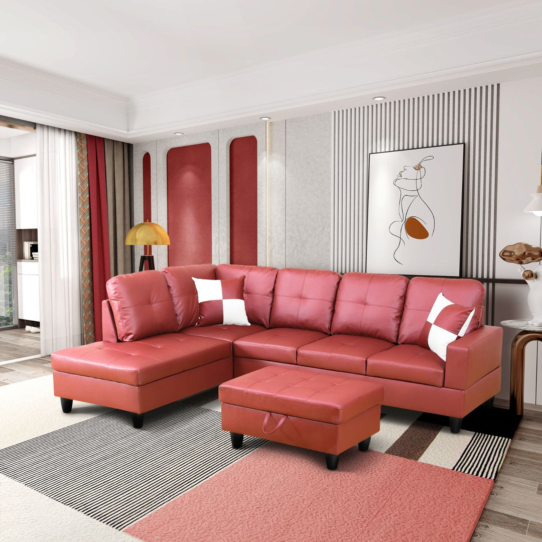 Red Faux Leather Sectional