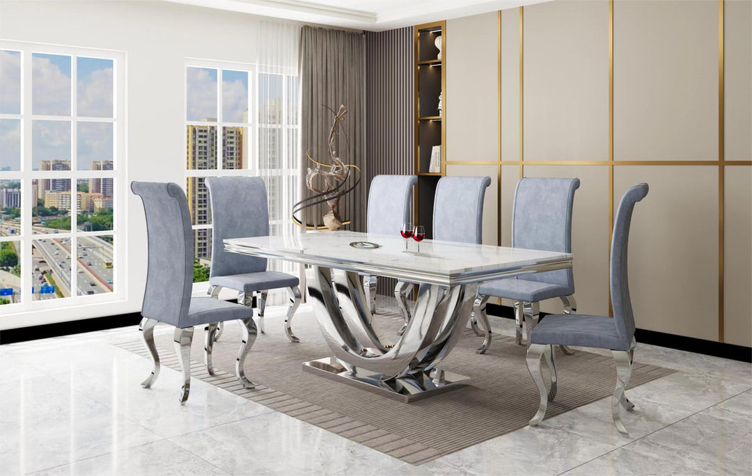 Wilma SIlver/Gray 7-Piece Dining Room Set