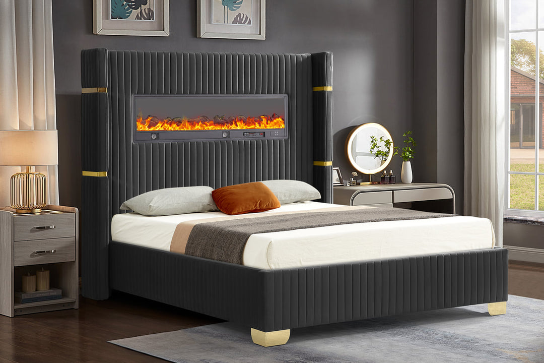 HH Fireplace Romance Black Platform Bed