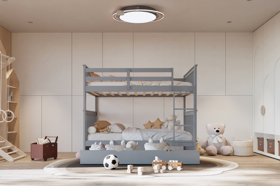 Grey Full / Full Bunk Bed with Twin Trundle