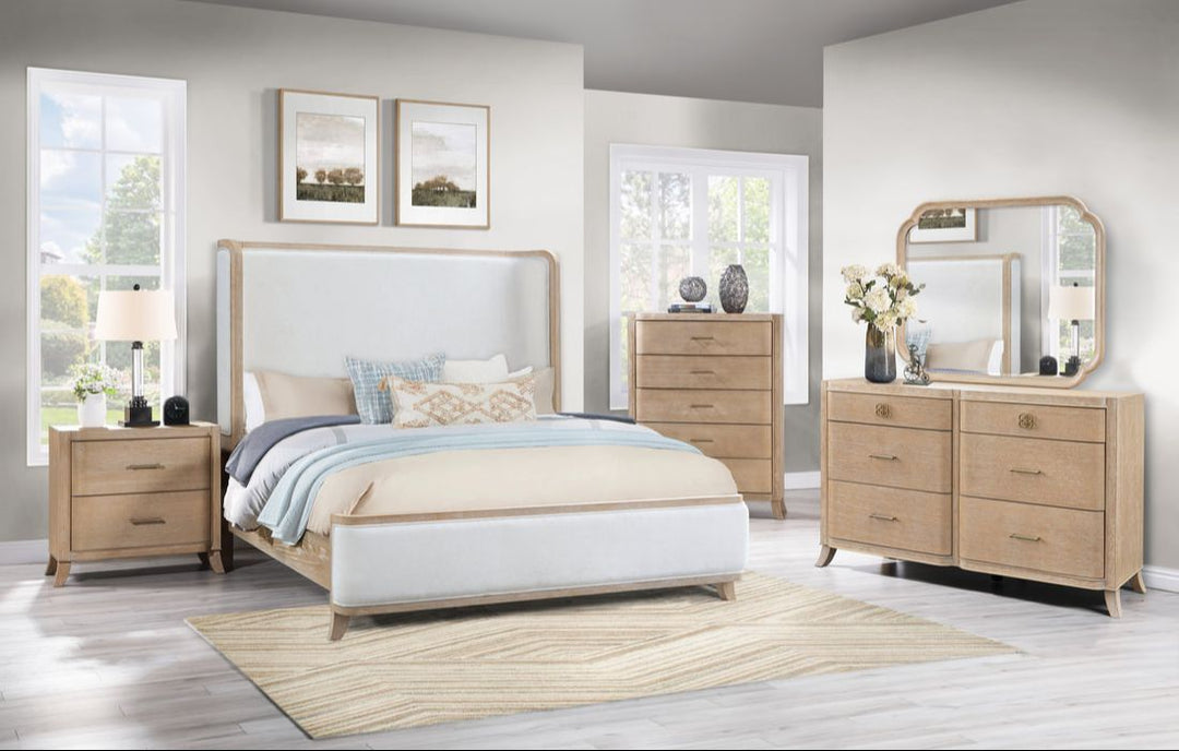 Natural Finish 5-Piece Bedroom Set (Bed, Dresser, Mirror, Chest & Nightstand)