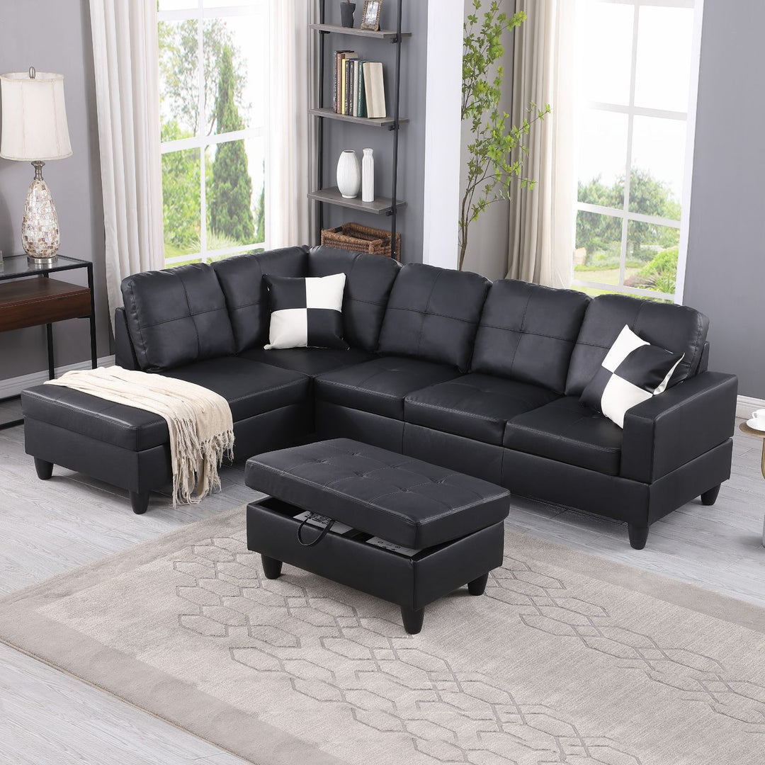 Black Faux Leather Sectional