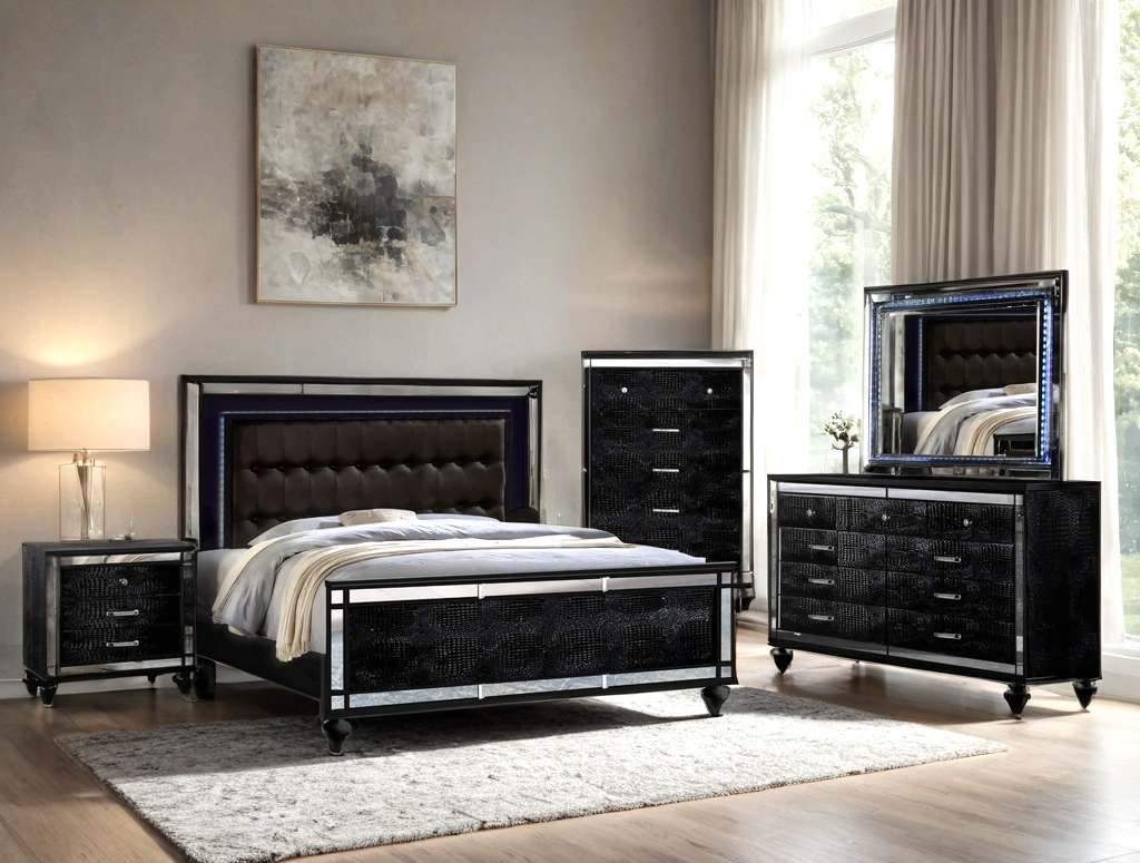Blanca Black 4-Piece Bedroom Set (Bed, Dresser, Mirror, & Nightstand)