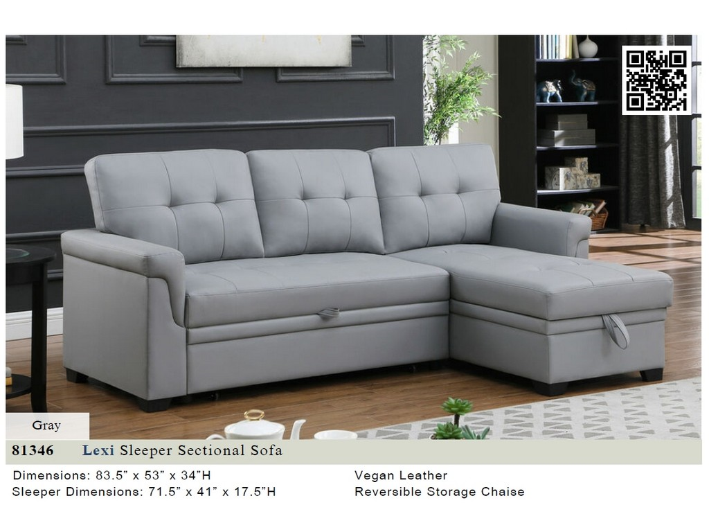Lexi Gray Sleeper Sectional Sofa (3pkg)