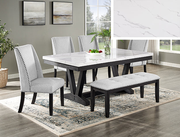 Marble Top White/Black Dining Table
