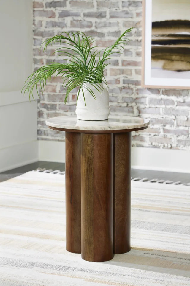 Beige/Brown Marble Accent Table