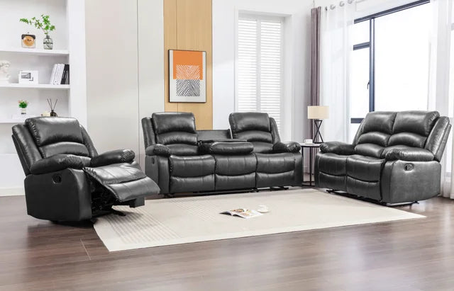 Dynamo 3-Piece Black PU Reclining Sofa Set