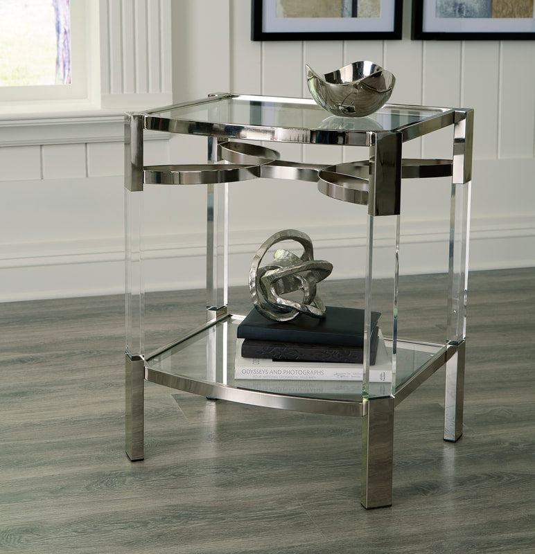 Clear/Silver Finish Accent Table