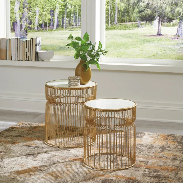 White/Gold Finish Marble Accent Table