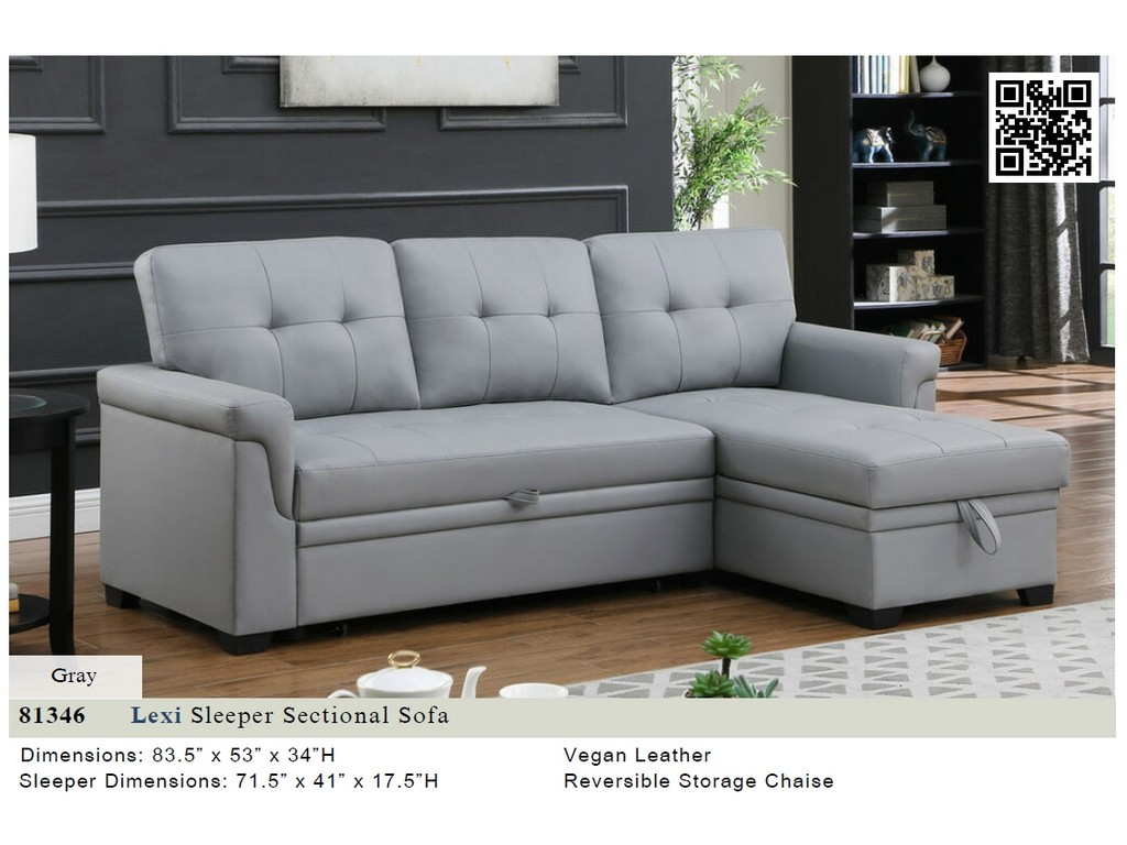 Lexi Gray Leather Sleeper Sectional Sofa