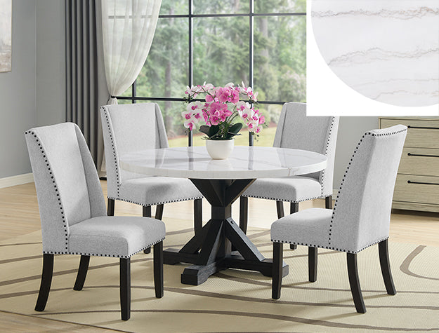 Roound Marble Top White/Black Dining Table