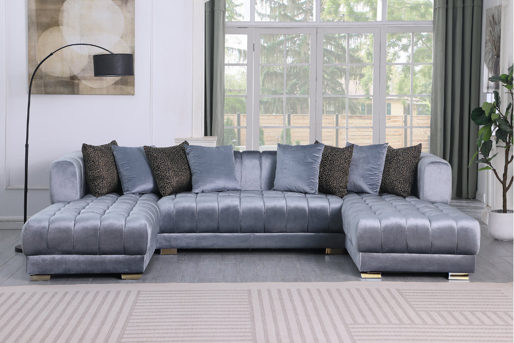 Dasha Grey Velvet Sectional Sofa