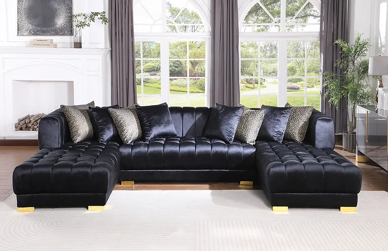 Dasha Black Velvet Sectional Sofa