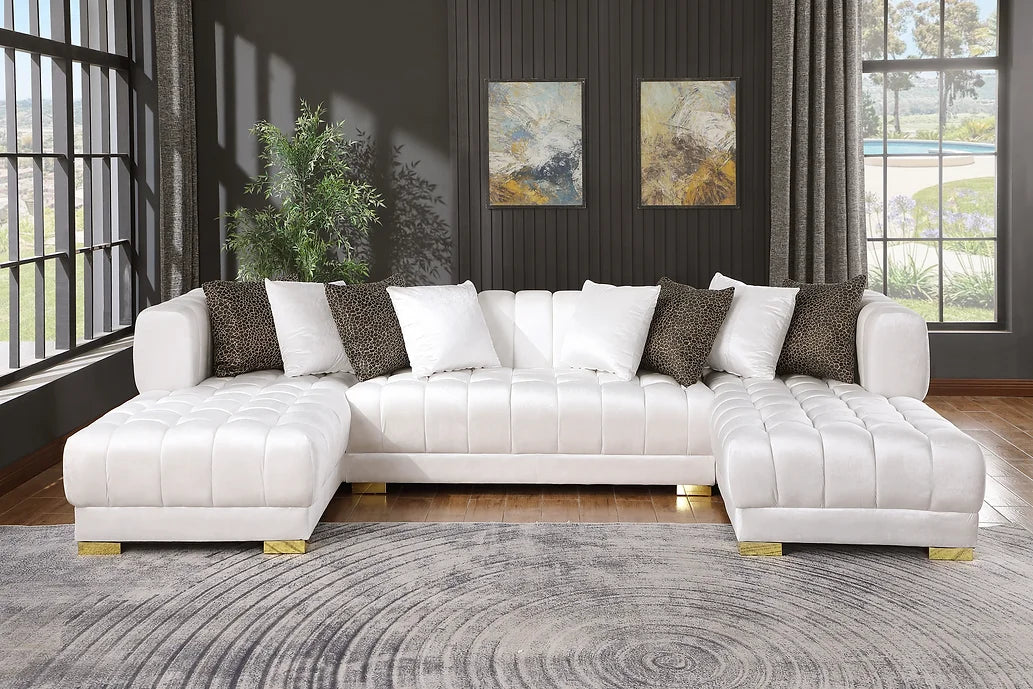 Dasha White Velvet Sectional Sofa