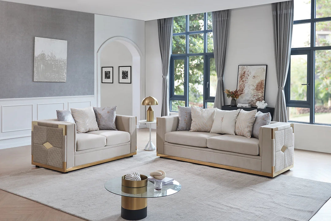 Juliet Taupe Sofa and Loveseat