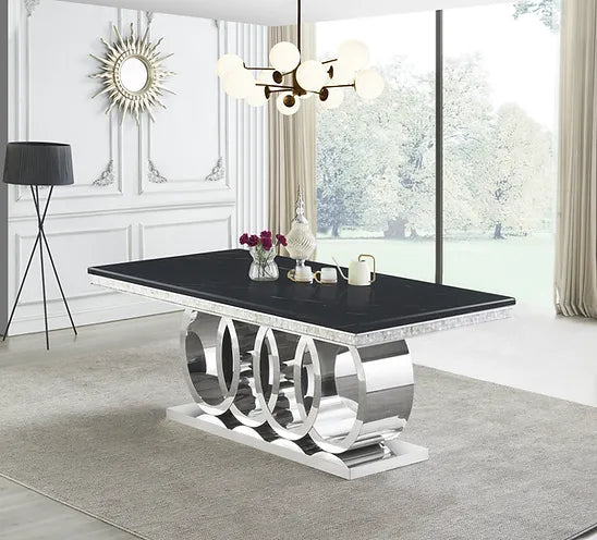 Giovanni Black/Chrome 7pcs Dining Table Set.