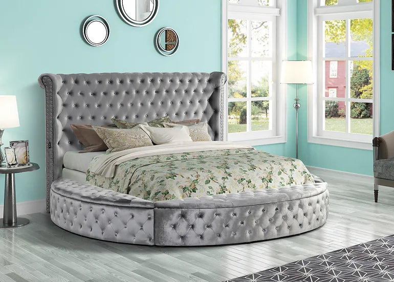 Grey Lux II Velvet Platform Bed