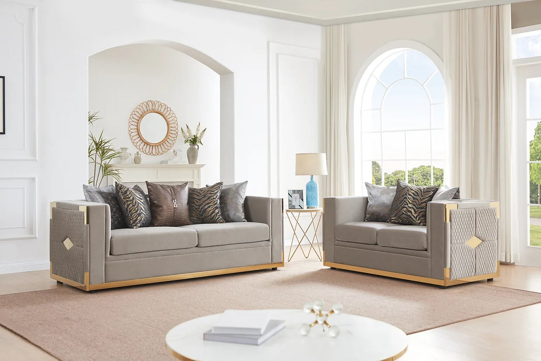 Juliet Taupe Sofa and Loveseat