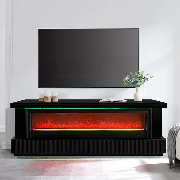 Pebble Black Fireplace 71" Tv Stand