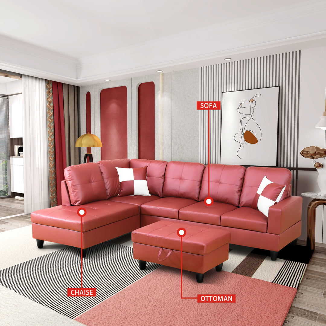 Red Faux Leather Sectional