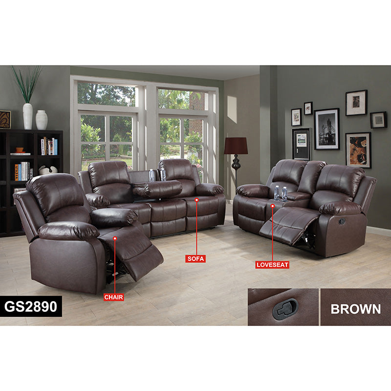 Brown Faux Leather 3-Piece Reclining Sofa Set