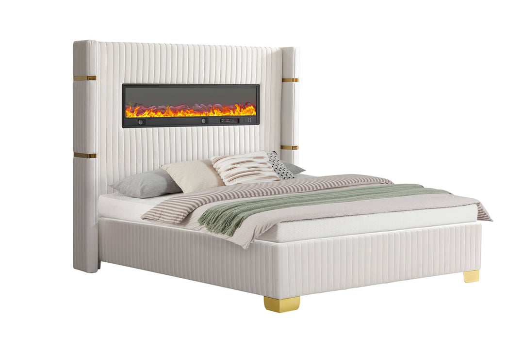 HH Fireplace Romance White Platform Bed