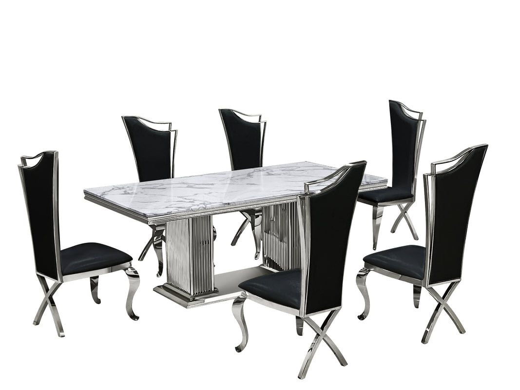 Stella Silver/Black 7-Piece Dining Room Set