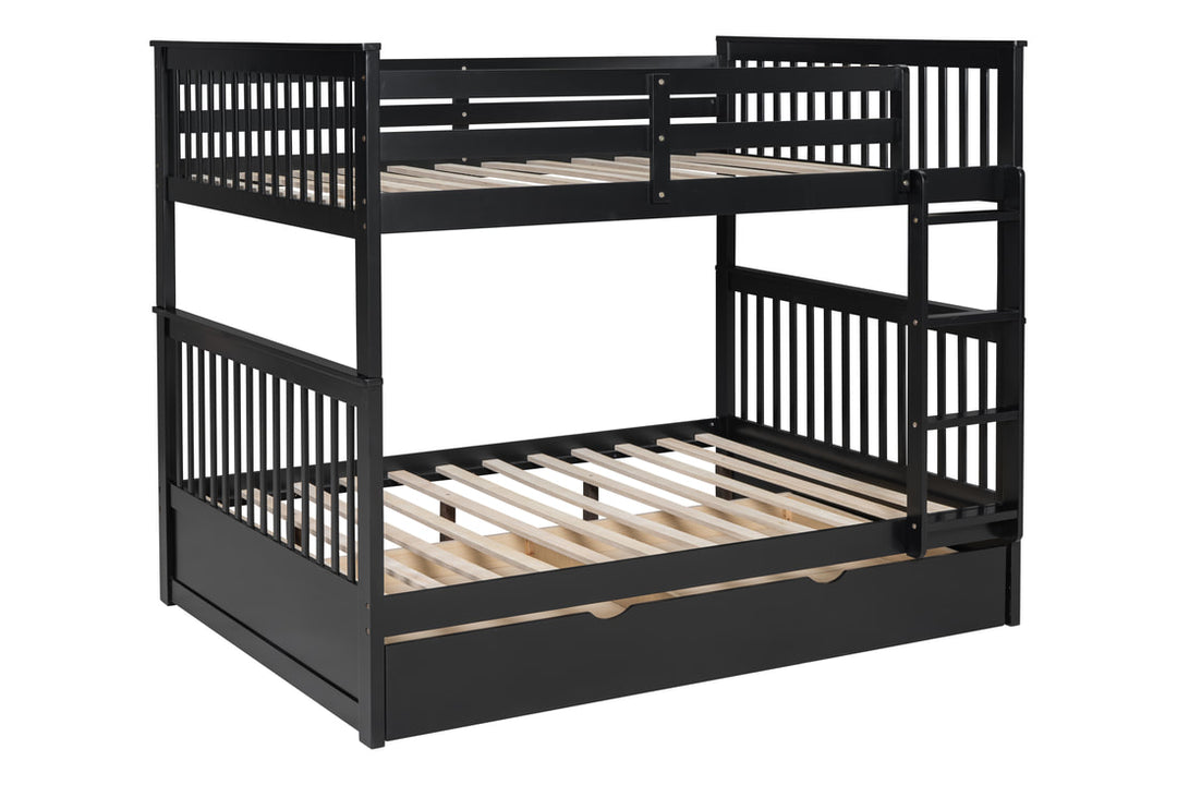 Black Full / Full Bunk Bed with Twin Trundle