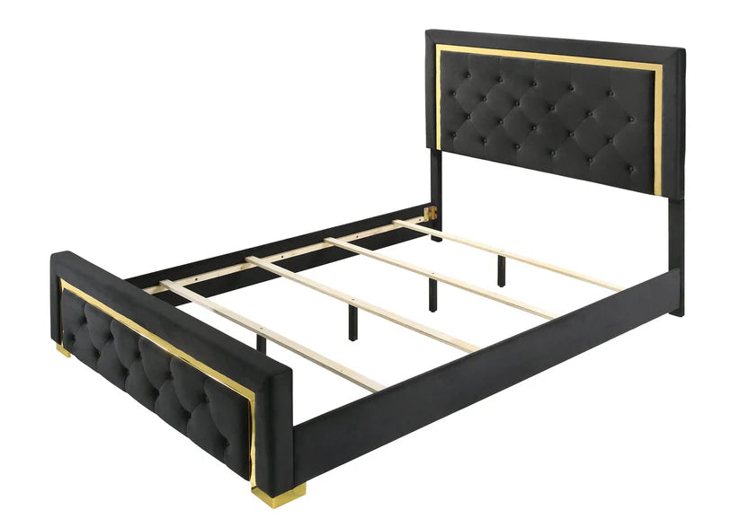 Pepe Black/Gold Panel Upholstered Bed