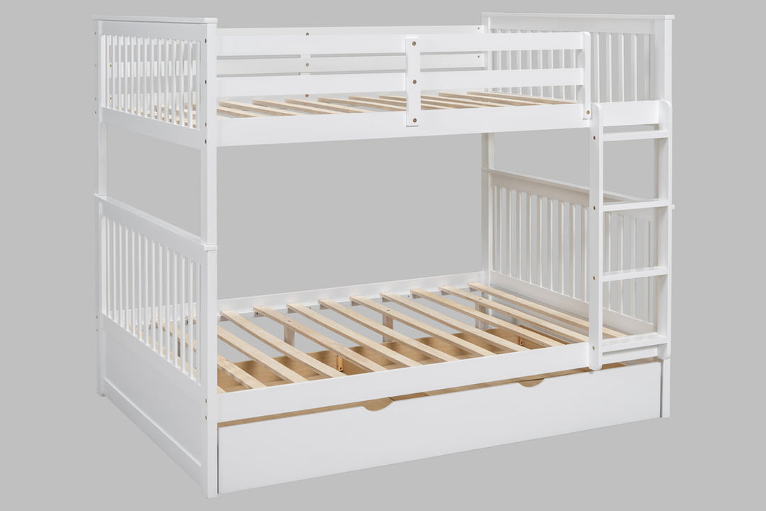 White Full / Full Bunk Bed with Twin Trundle