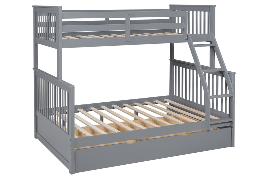 Grey Twin/Full Bunk Bed with Twin Trundle